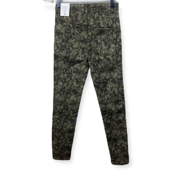 NWT Zara High Waisted Skinny Pants Green Animal Print Size 4 Pants New Tags Boho - Picture 5 of 11